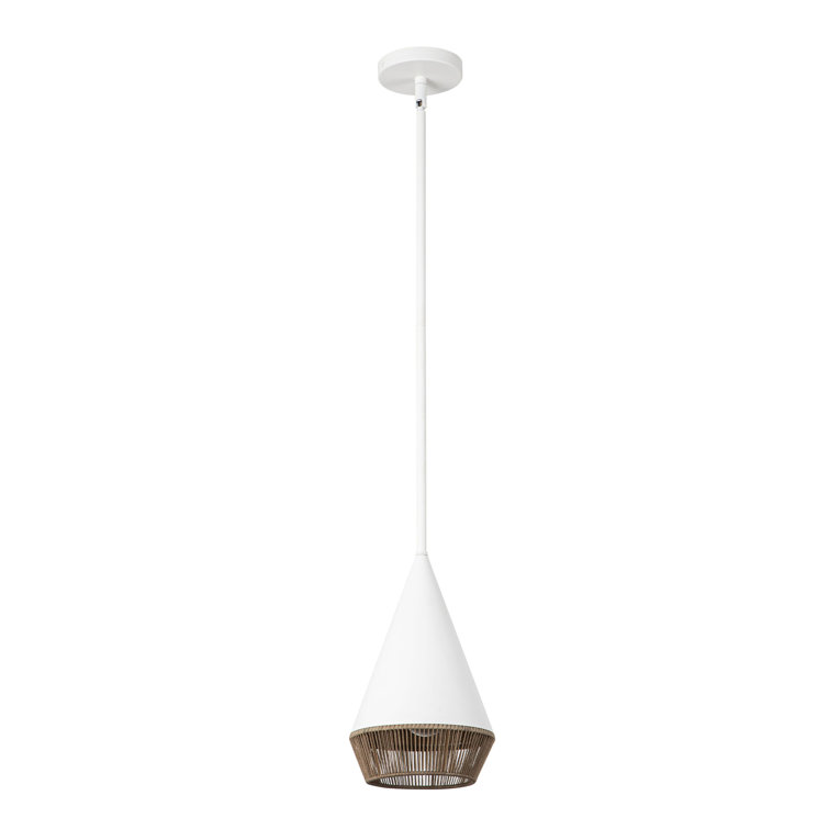 White Steel Single Light Pendant with Natural Rope Accent