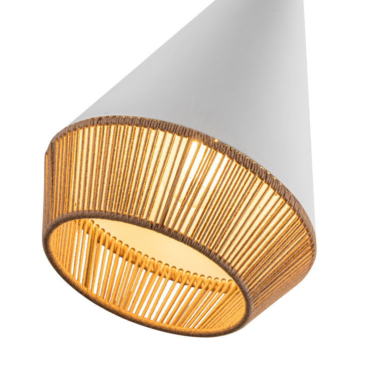 White Steel Single Light Pendant with Natural Rope Accent