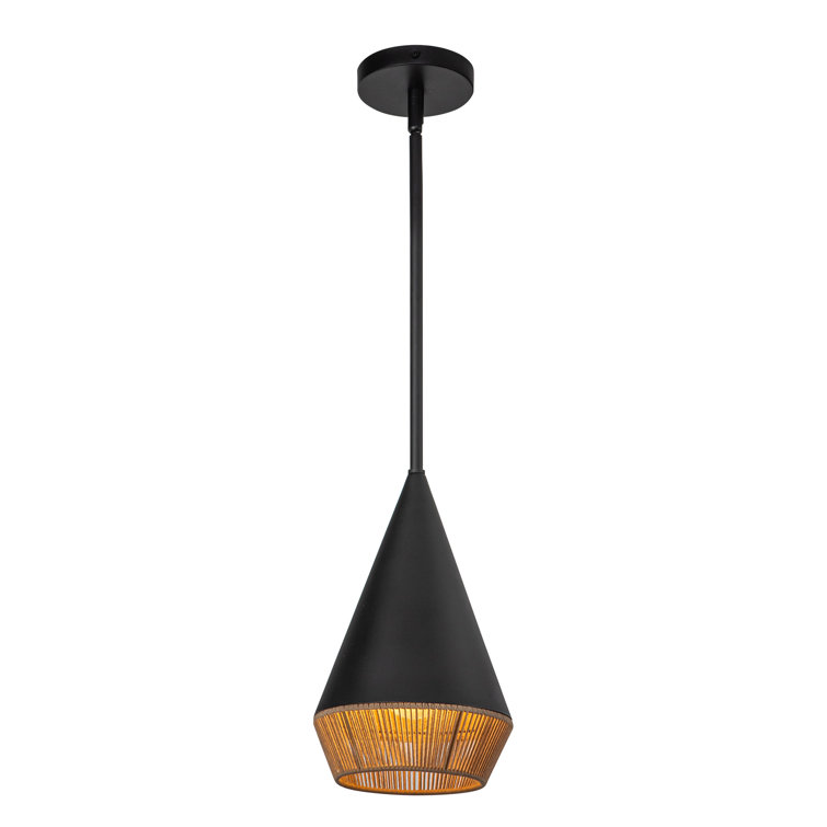 Matte Black Steel Single Light Pendant with Geometric Shade