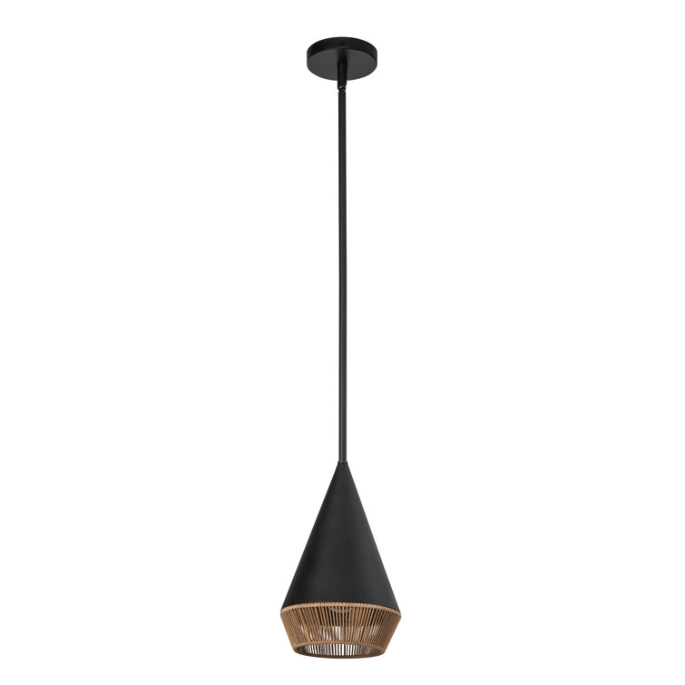 Matte Black Steel Single Light Pendant with Geometric Shade