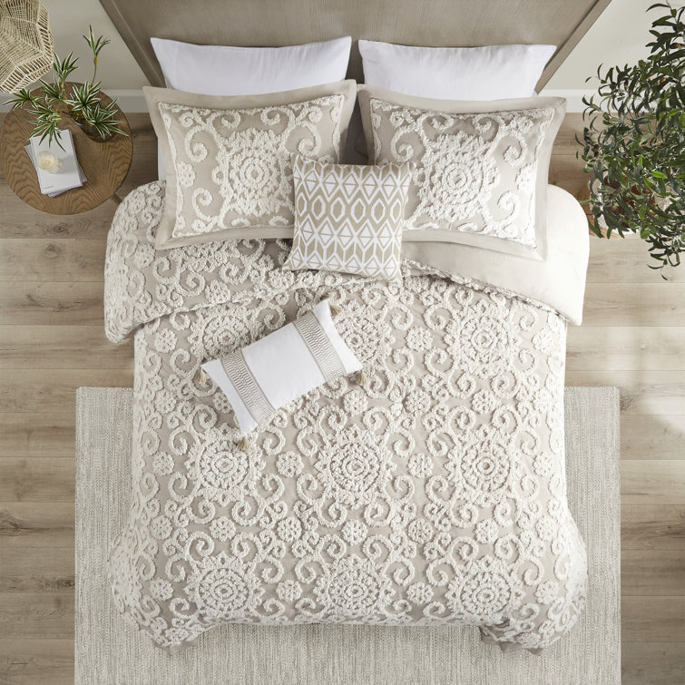 Suzanna Taupe Cotton Embroidered King Duvet Set