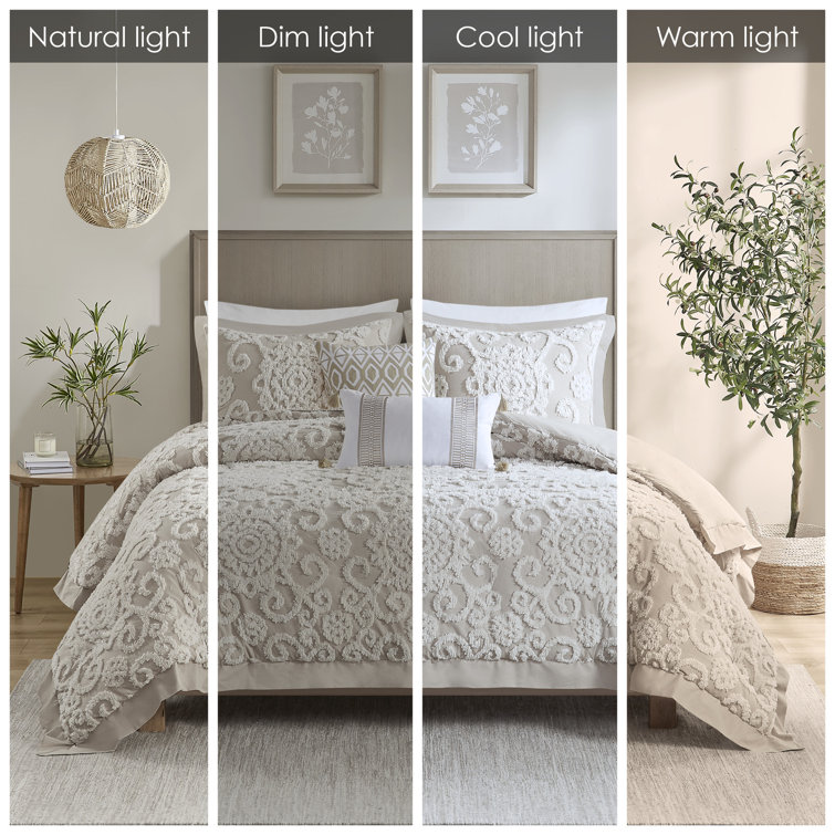 Suzanna Taupe Cotton Embroidered King Duvet Set