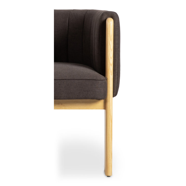 Brown Polyester and Natural Wood Barrel Chair
