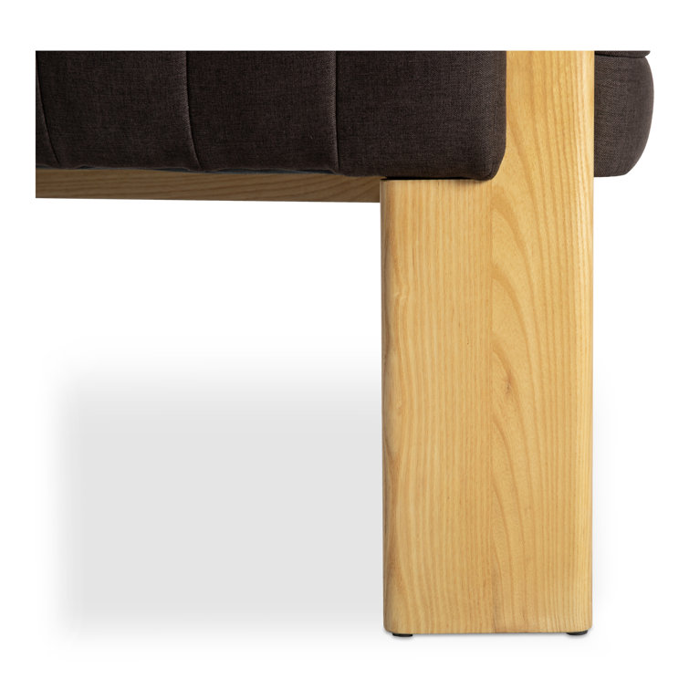 Brown Polyester and Natural Wood Barrel Chair