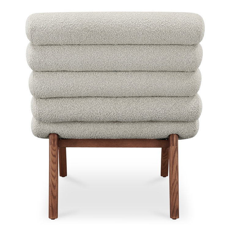 Off-White Boucle Lounge Chair with Solid Wood Legs