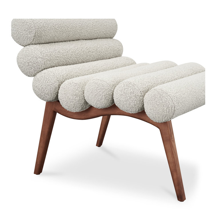 Off-White Boucle Lounge Chair with Solid Wood Legs