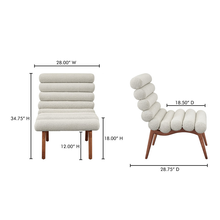 Off-White Boucle Lounge Chair with Solid Wood Legs