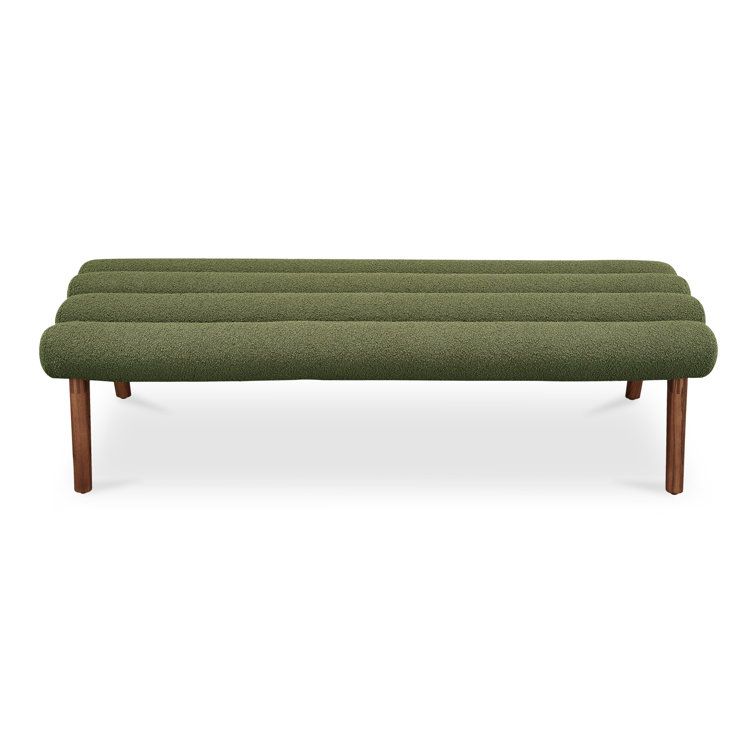 Green Polyester Upholstered Bench with Ash Wood Legs