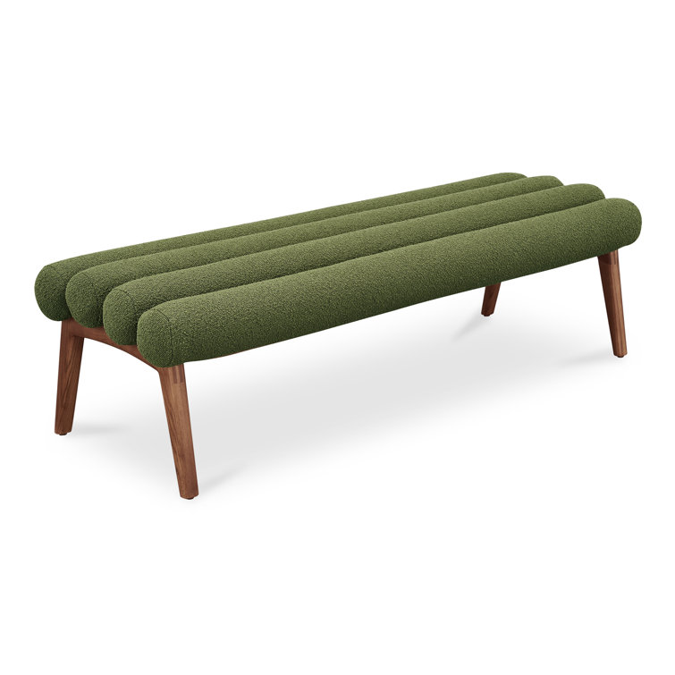 Green Polyester Upholstered Bench with Ash Wood Legs