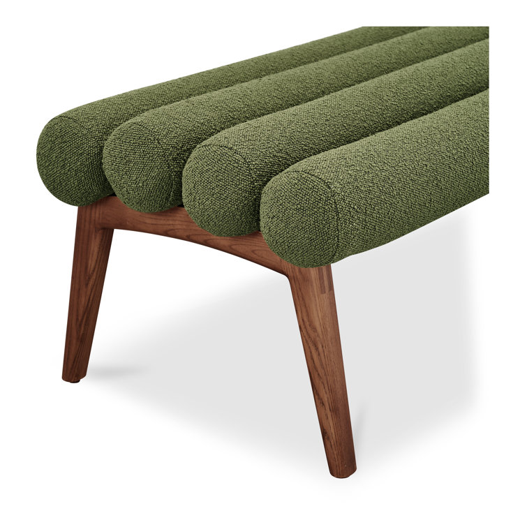 Green Polyester Upholstered Bench with Ash Wood Legs