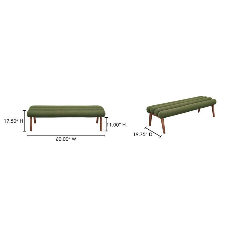 Green Polyester Upholstered Bench with Ash Wood Legs