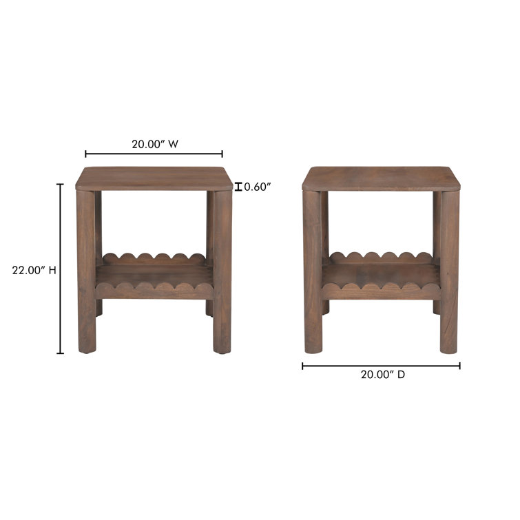 Lola Solid Wood Rectangular End Table with Scalloped Shelf