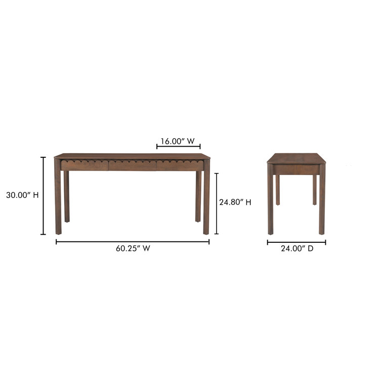 Vintage Brown Wood Desk with Soft Close Drawer