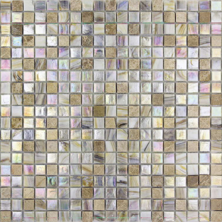 Mingles Beige and White Iridescent Glass Mosaic Tile