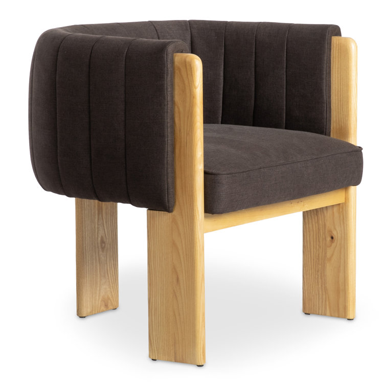 Brown Polyester and Natural Wood Barrel Chair