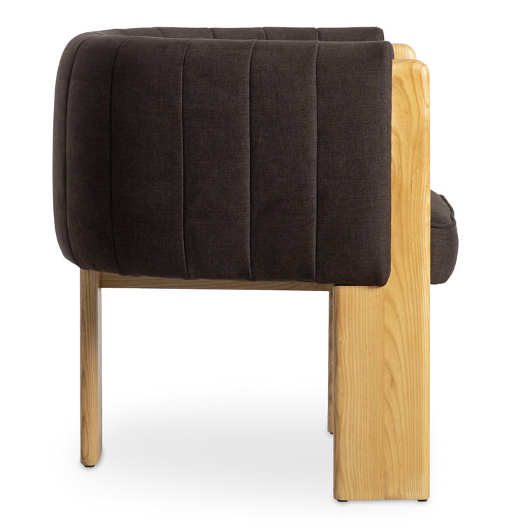 Brown Polyester and Natural Wood Barrel Chair