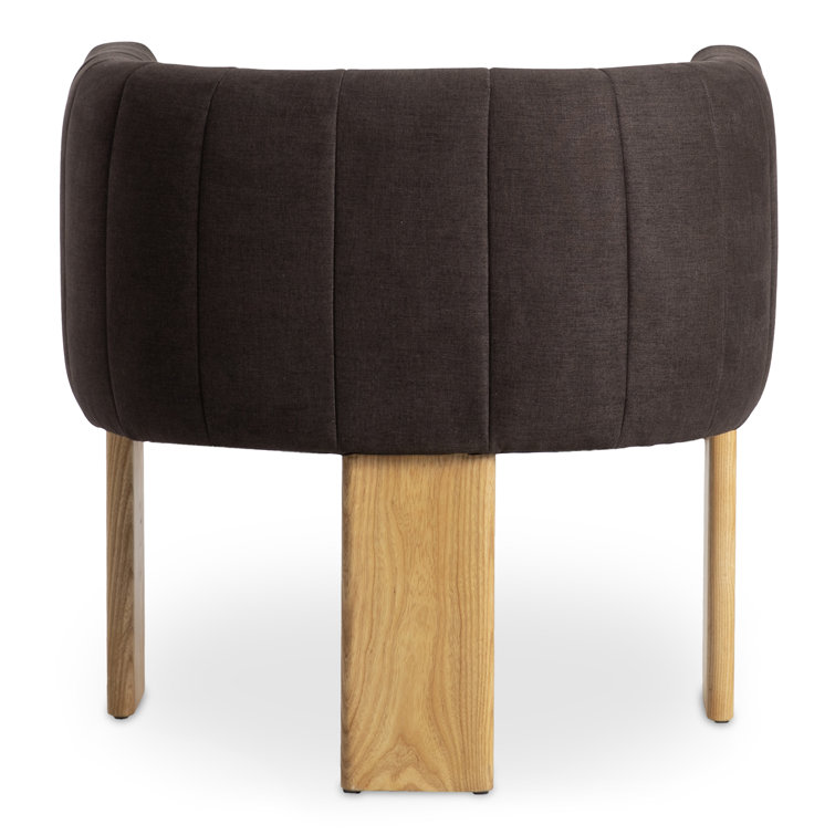 Brown Polyester and Natural Wood Barrel Chair