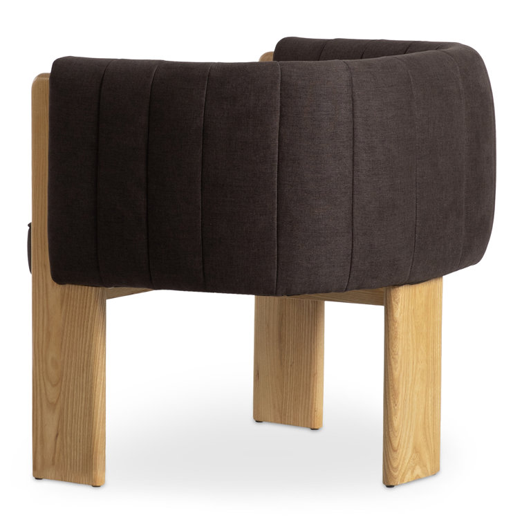Brown Polyester and Natural Wood Barrel Chair