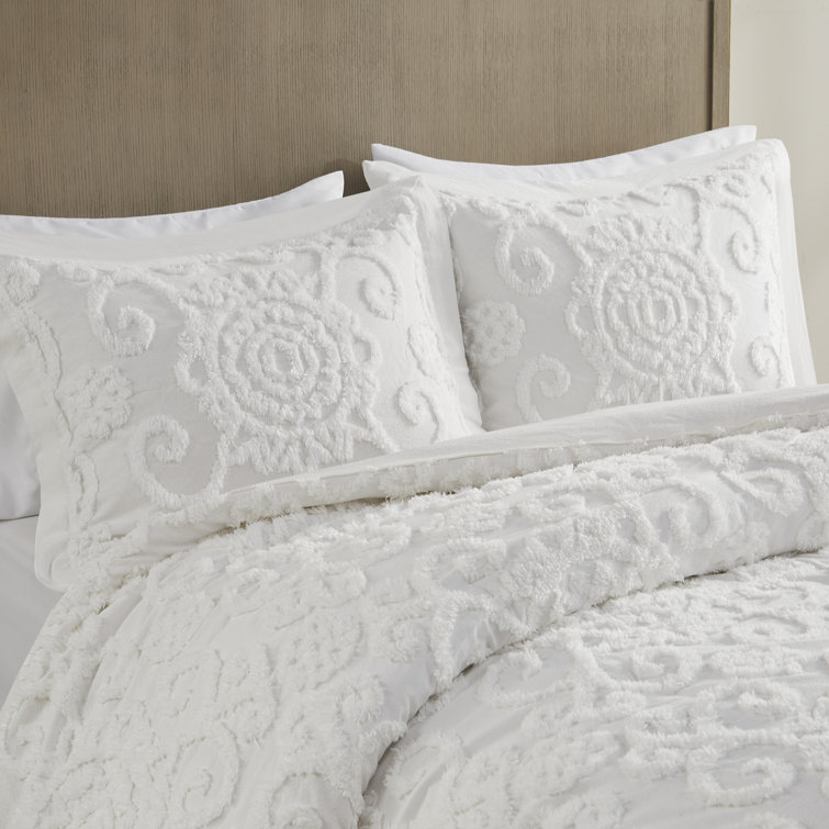 Ivory Cotton Embroidered Medallion 3-Piece Duvet Set