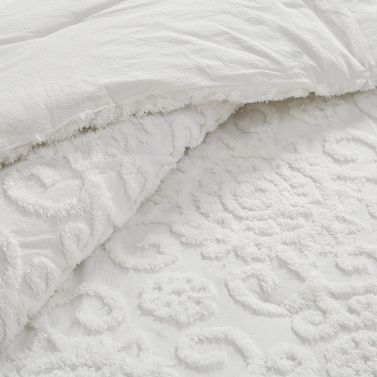 Ivory Cotton Embroidered Medallion 3-Piece Duvet Set