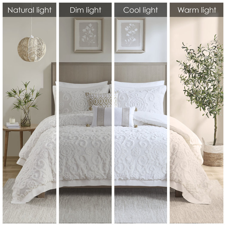 Ivory Cotton Embroidered Medallion 3-Piece Duvet Set