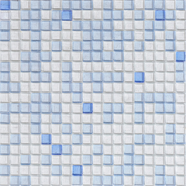 Glossy White and Blue Glass Mosaic Wall Tile