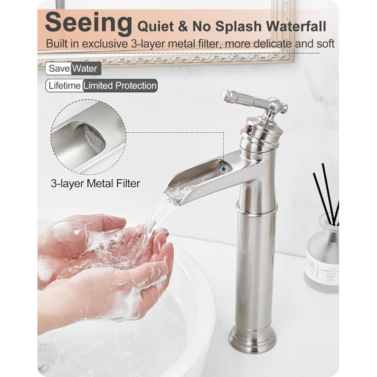 Brushed Nickel Single Handle Vessel Sink Faucet with Pop-Up Drain