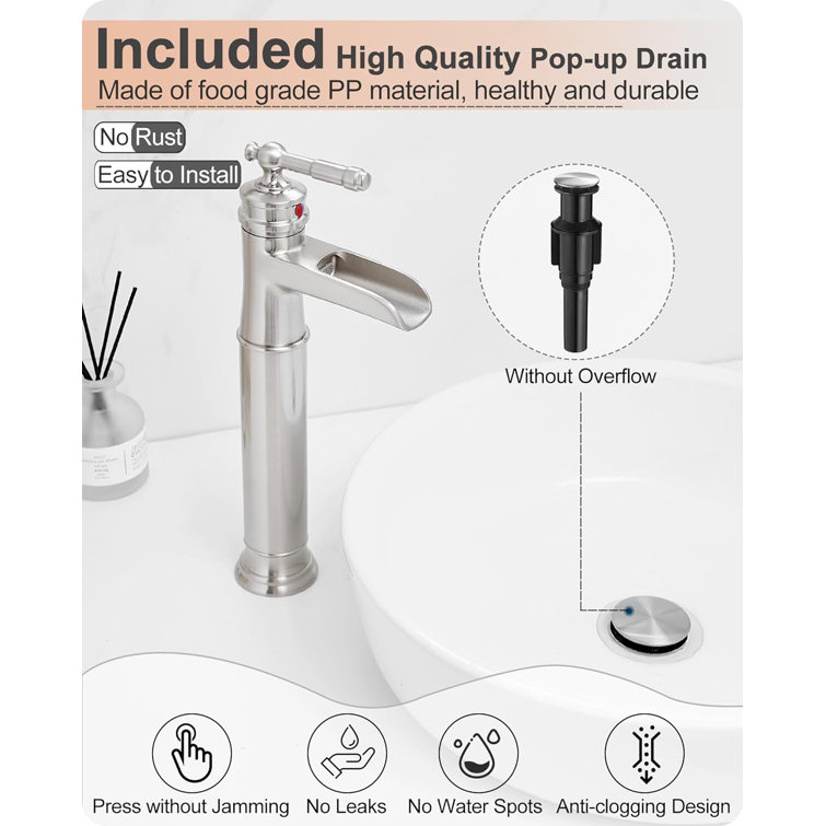 Brushed Nickel Single Handle Vessel Sink Faucet with Pop-Up Drain
