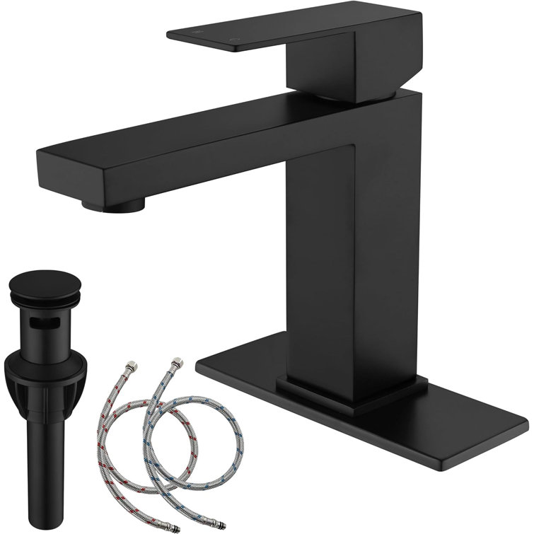 Matte Black Single Handle Bathroom Faucet with Deck Plate