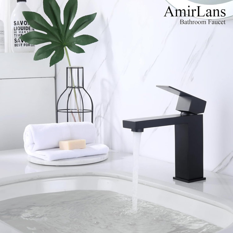 Matte Black Single Handle Bathroom Faucet with Deck Plate