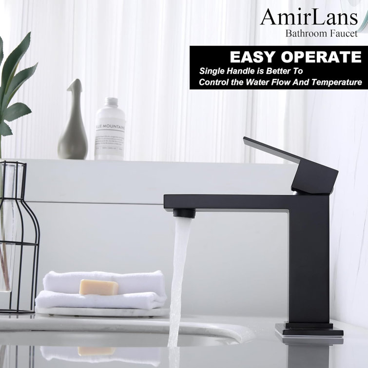 Matte Black Single Handle Bathroom Faucet with Deck Plate