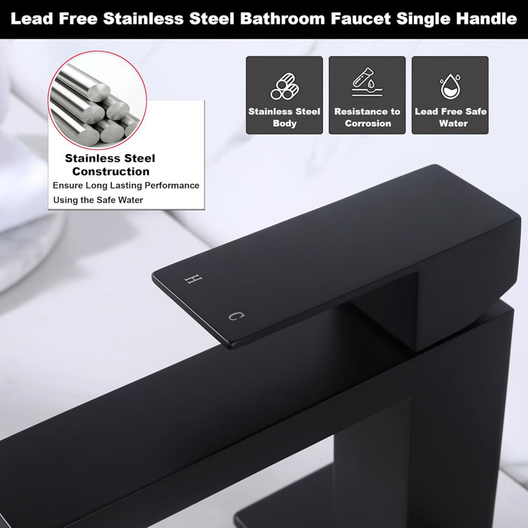 Matte Black Single Handle Bathroom Faucet with Deck Plate