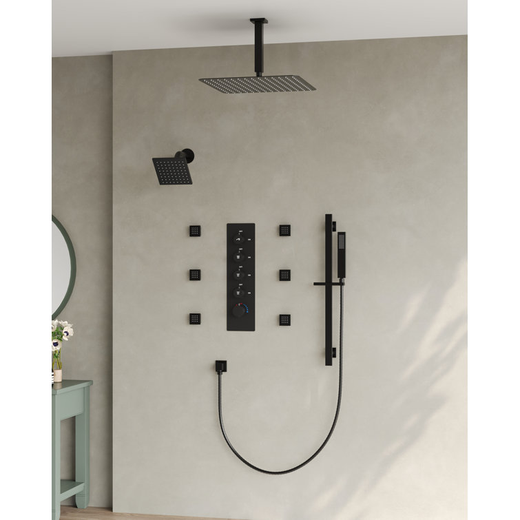 Matte Black Dual Shower System with Adjustable Body Jets