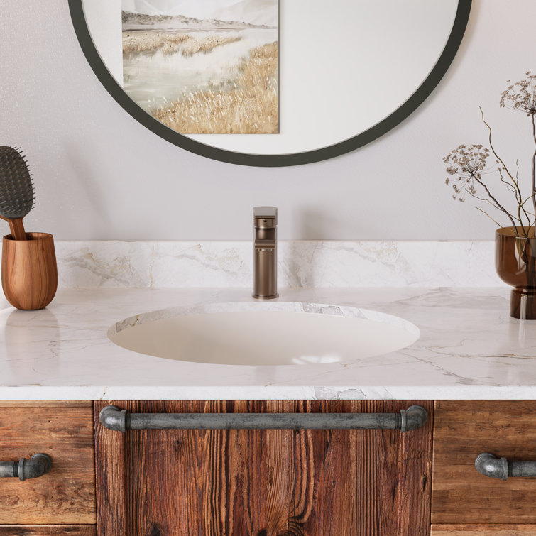 Beige Ceramic 18" Oval Undermount Bathroom Sink