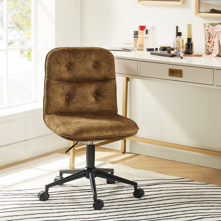 Brown Faux Linen Armless Swivel Task Chair with Metal Base