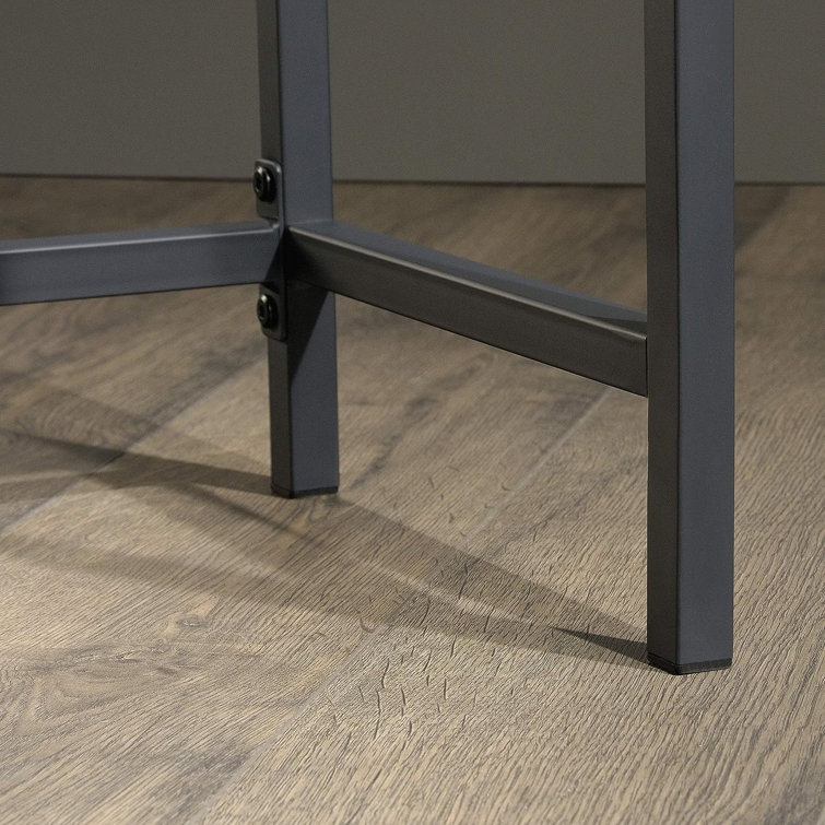 Charter Oak and Black Metal Slim Entryway Table with Storage
