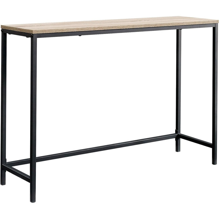 Charter Oak and Black Metal Slim Entryway Table with Storage