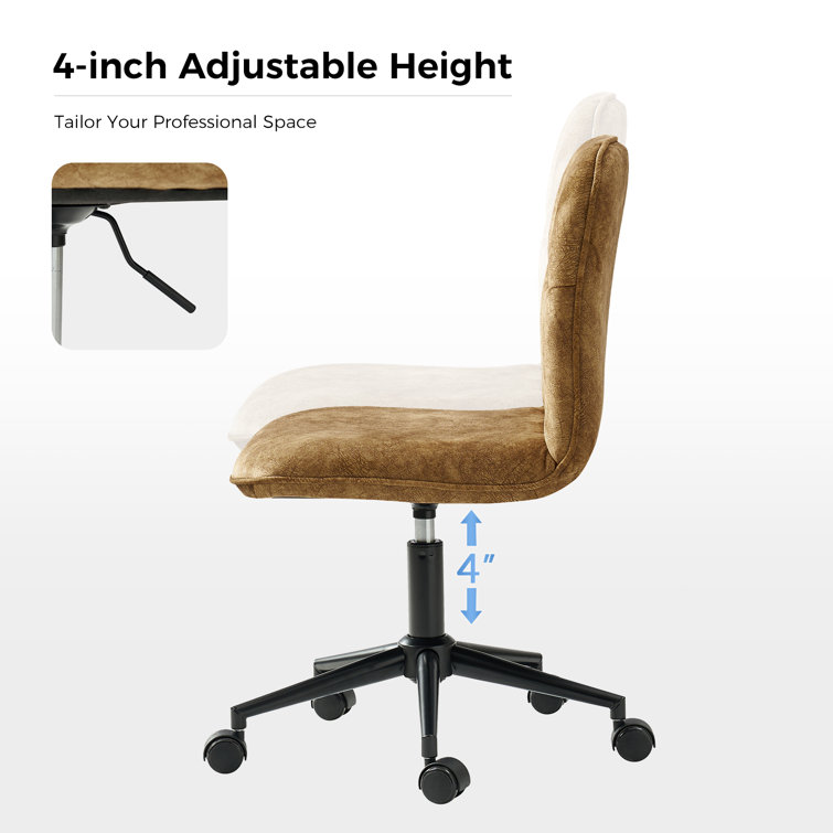 Brown Faux Linen Armless Swivel Task Chair with Metal Base
