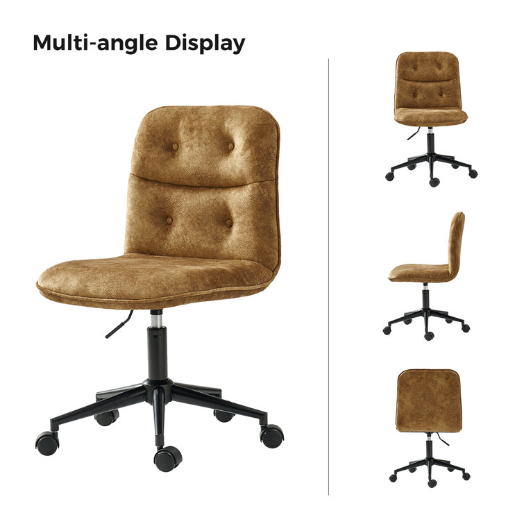 Brown Faux Linen Armless Swivel Task Chair with Metal Base