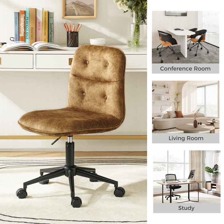 Brown Faux Linen Armless Swivel Task Chair with Metal Base