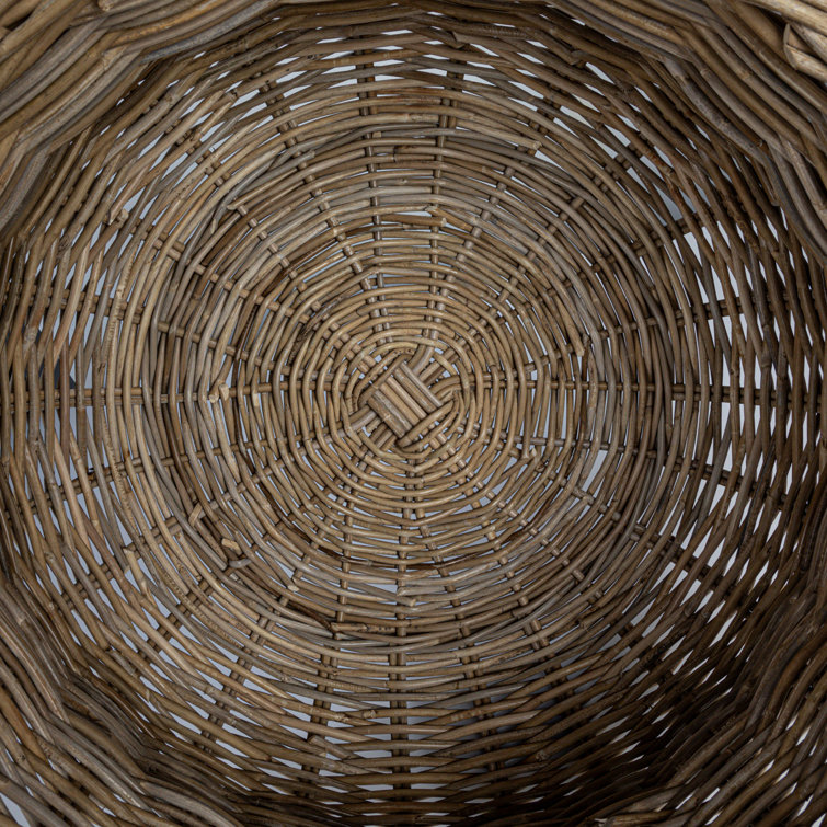 Gray Hand-Woven Rattan Round Planter Set