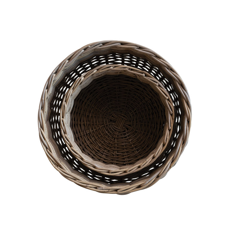Gray Hand-Woven Rattan Round Planter Set