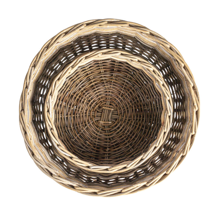 Gray Hand-Woven Rattan Round Planter Set