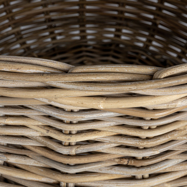 Gray Hand-Woven Rattan Round Planter Set