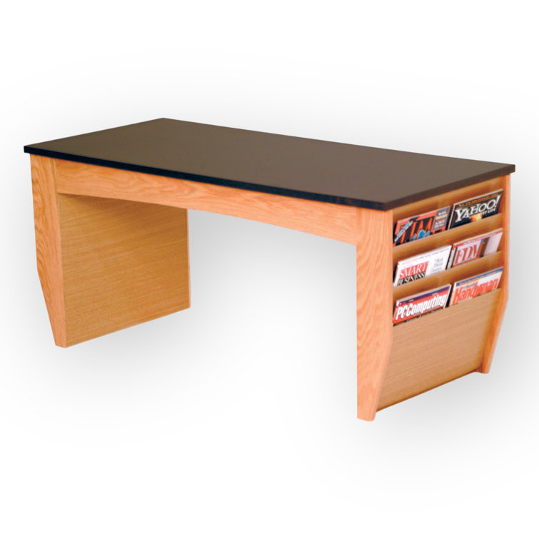 Light Oak Coffee Table with Black Laminate Top and Magazine Pockets