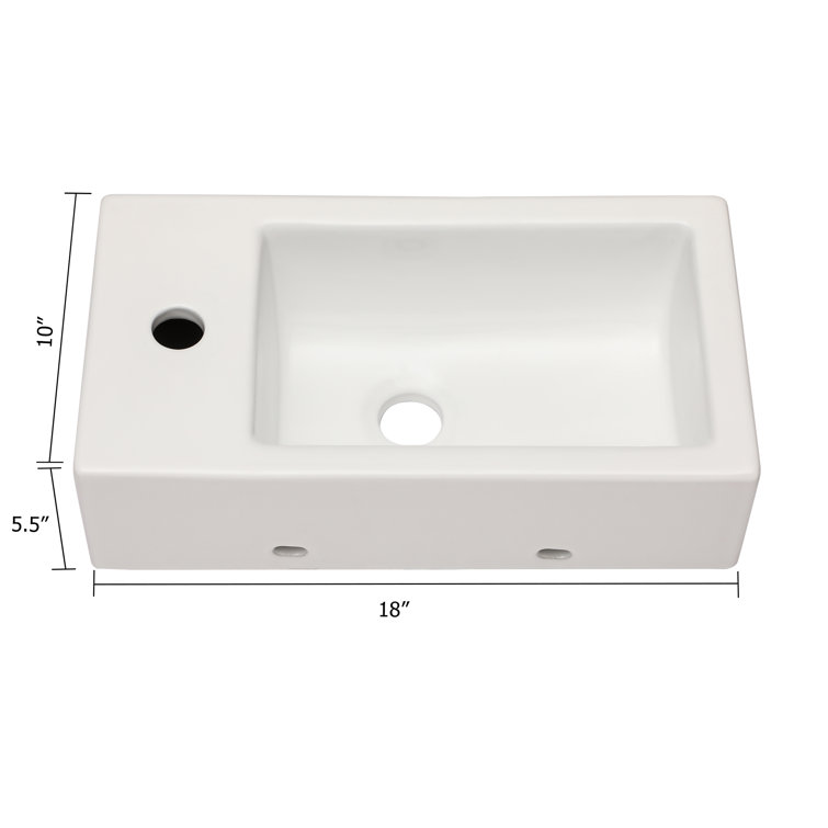 Lordear 18'' White Ceramic Rectangular Wall-Mount Bathroom Sink