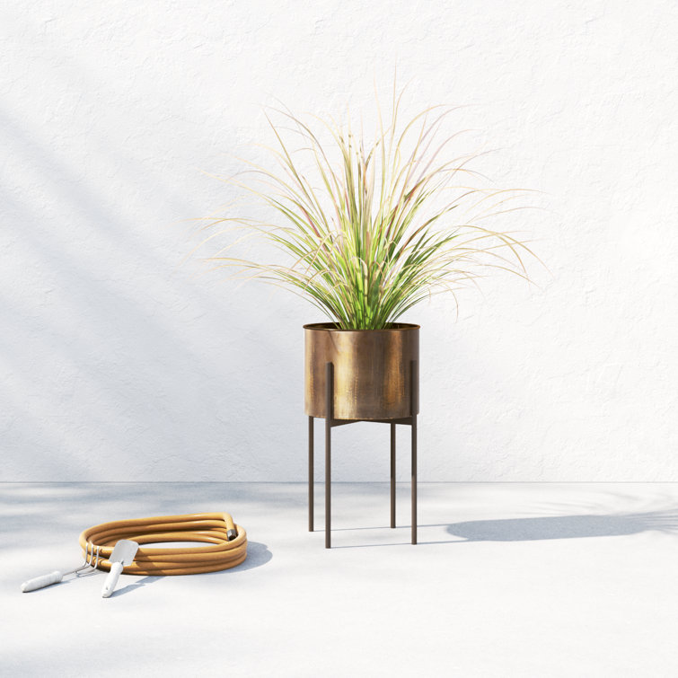 Weathered Brass Round Metal Planter with Stand