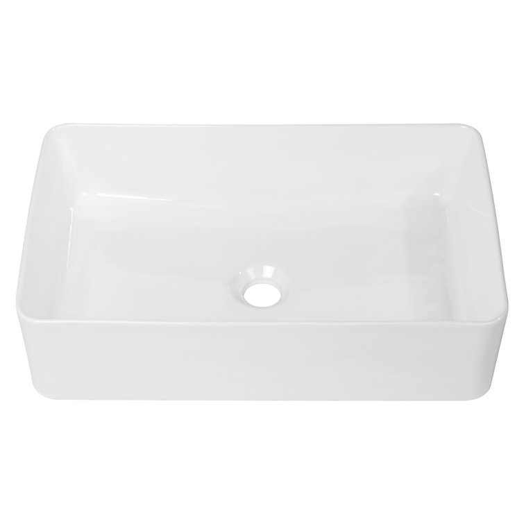 Glossy White Ceramic Rectangular Bathroom Sink