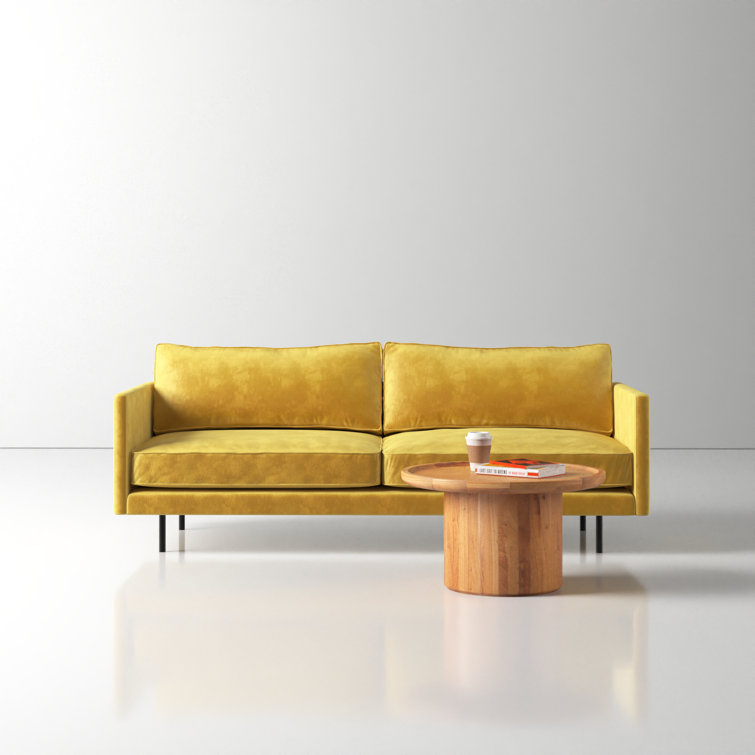 Mustard Yellow Polyester Upholstered Square Arm Sofa with Metal Legs