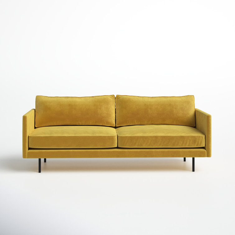 Mustard Yellow Polyester Upholstered Square Arm Sofa with Metal Legs